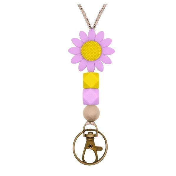 Colorful Flower-Themed Beaded Keychain Holder Acalora