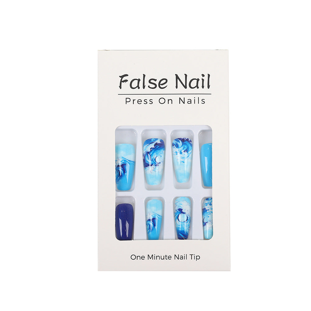 Artificial Nail Set with Maritime Wave Designs Acalora