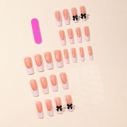 Elegant Press-On Nail Art Set with Pearl and Bow Accents Acalora