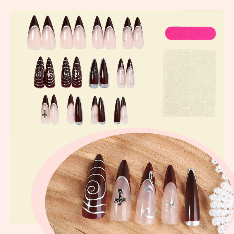 Artistic Stiletto Press-On Nails Set with Elaborate Designs Acalora