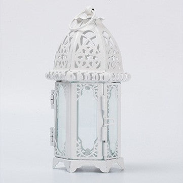 Moroccan-Style Metal and Glass Decorative Hanging Lantern with Intricate Filigree Acalora