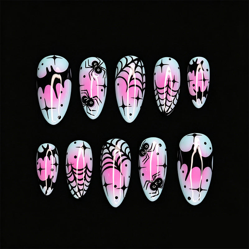 Creative nail art set with creepy spider design and colorful pattern Acalora