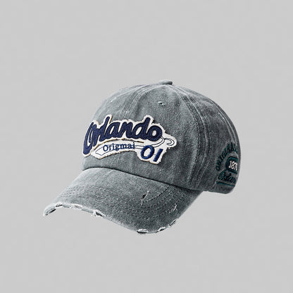 Distressed Cotton Embroidered Cap