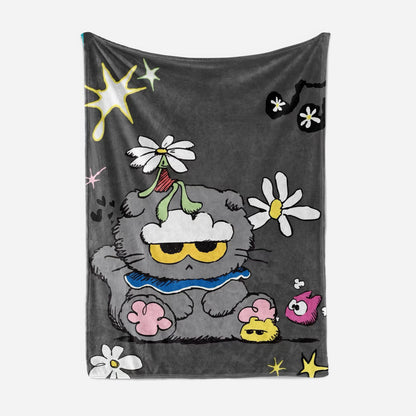 Artistic Cartoon Cat-Themed Fleece Throw Blanket