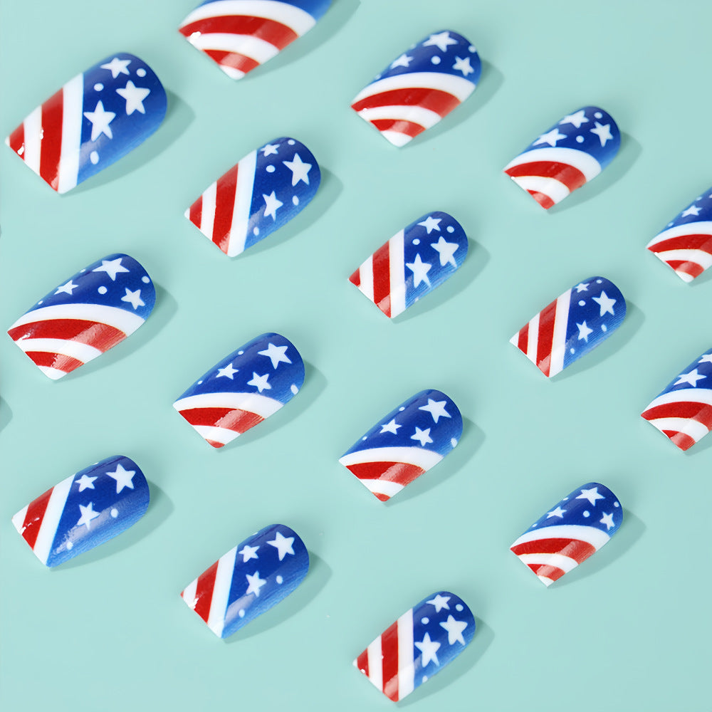 Artificial nails in patriotic stars and stripes design Acalora