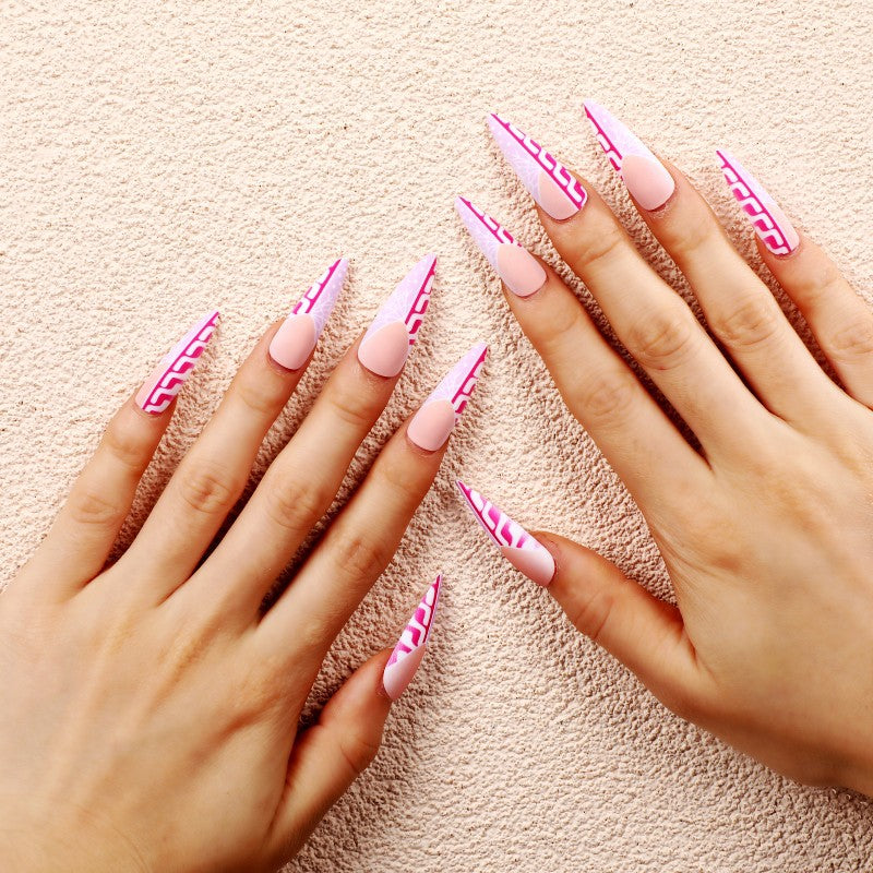 Creative Stiletto Art Nails with Geometric Patterns Acalora
