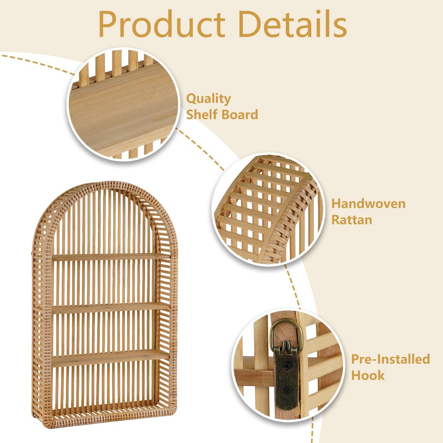 Round Wall Shelf Made of Natural Rattan Acalora