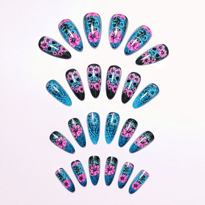 Artistic Sugar Skull Floral Nail Art Acalora