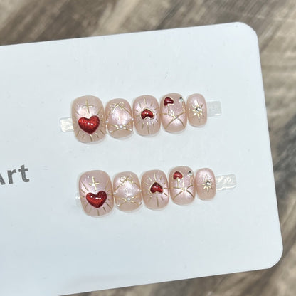 Artistic Heart-Themed Press-On Nail Art Set Acalora
