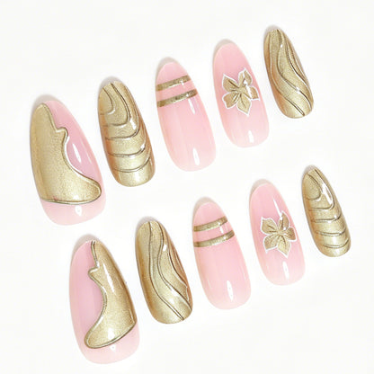 Elegant Metallic Floral Accent Press-On Nails Acalora