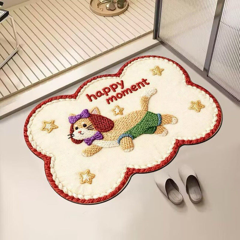 Embroidered Cat-Themed Bath Rug