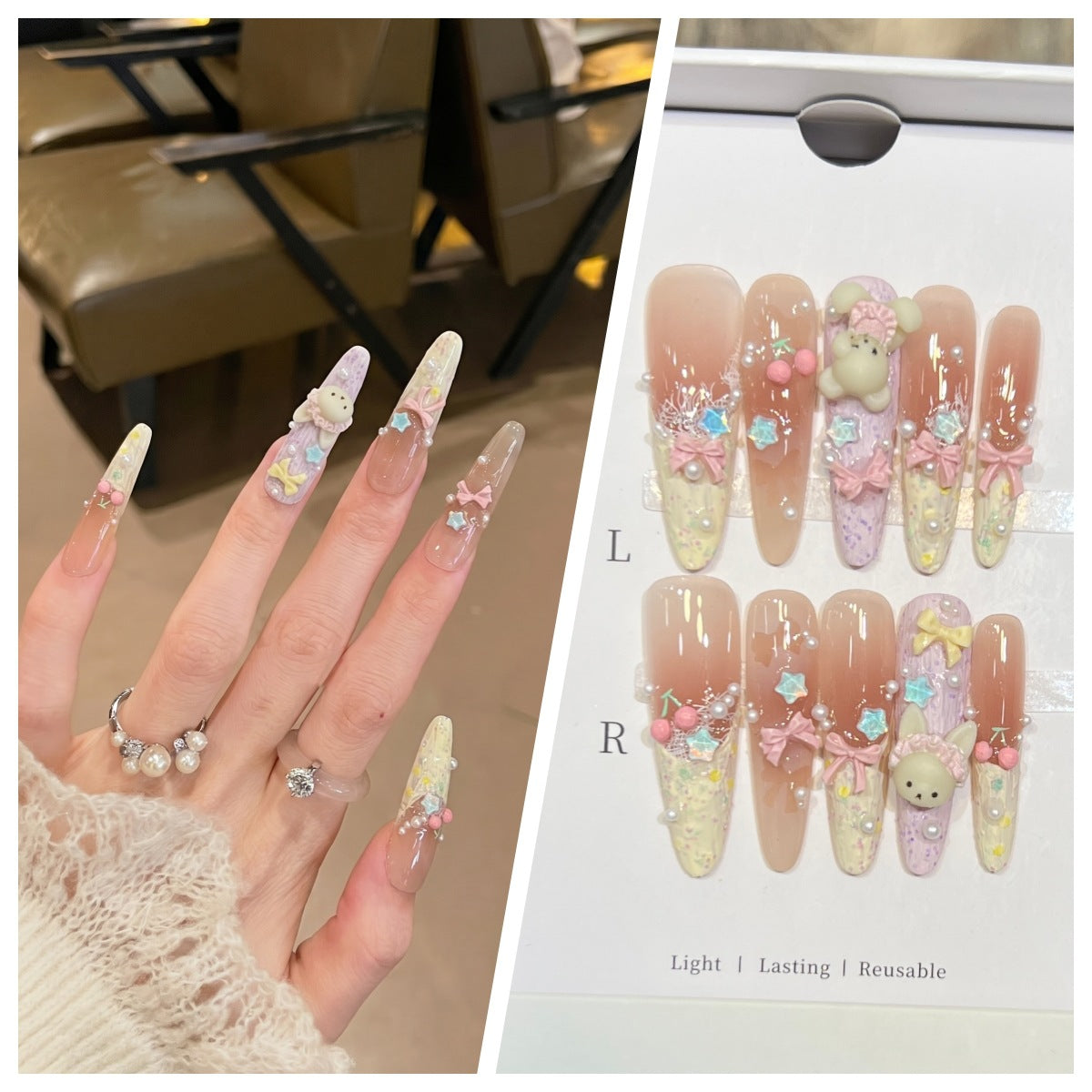 Artistic Stiletto Press-On Nail Set with Charming Patterns Acalora