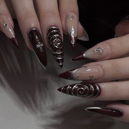 Artistic Stiletto Press-On Nails Set with Elaborate Designs Acalora
