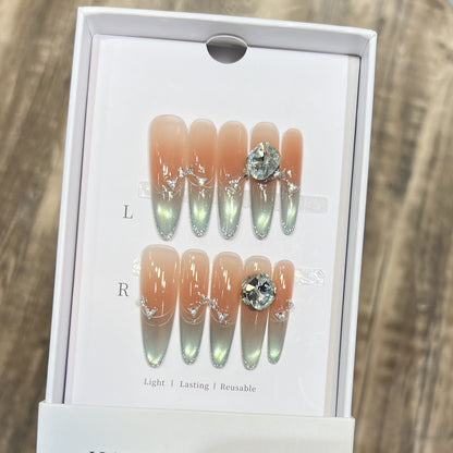 Elegant Stiletto Press-On Nail Art Set with Jewel Accents Acalora