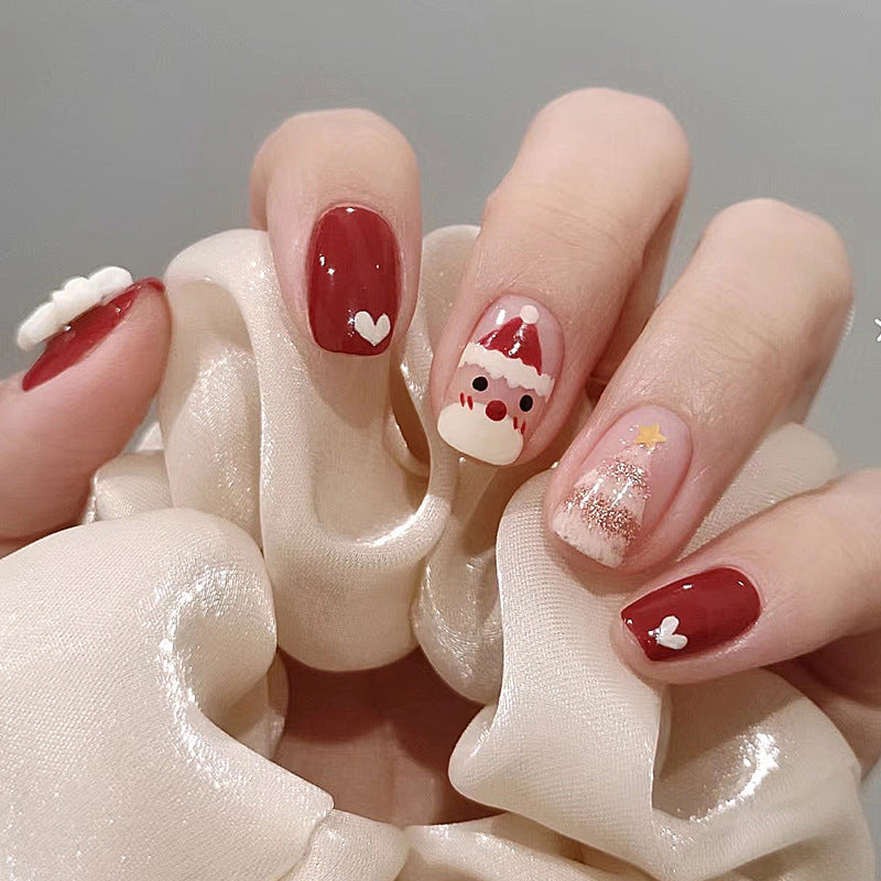 Holiday-Themed Press-On Nail Set with Fun Santa and Heart Designs Acalora