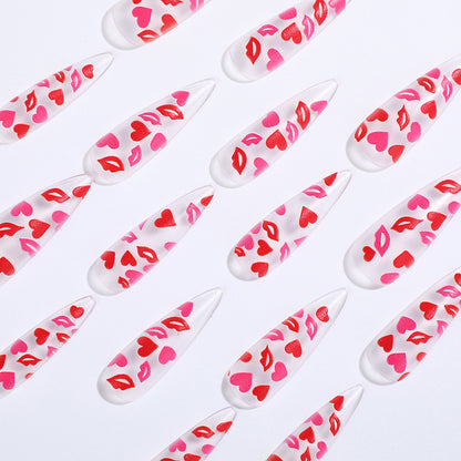 Artificial nails with romantic lip and heart designs Acalora