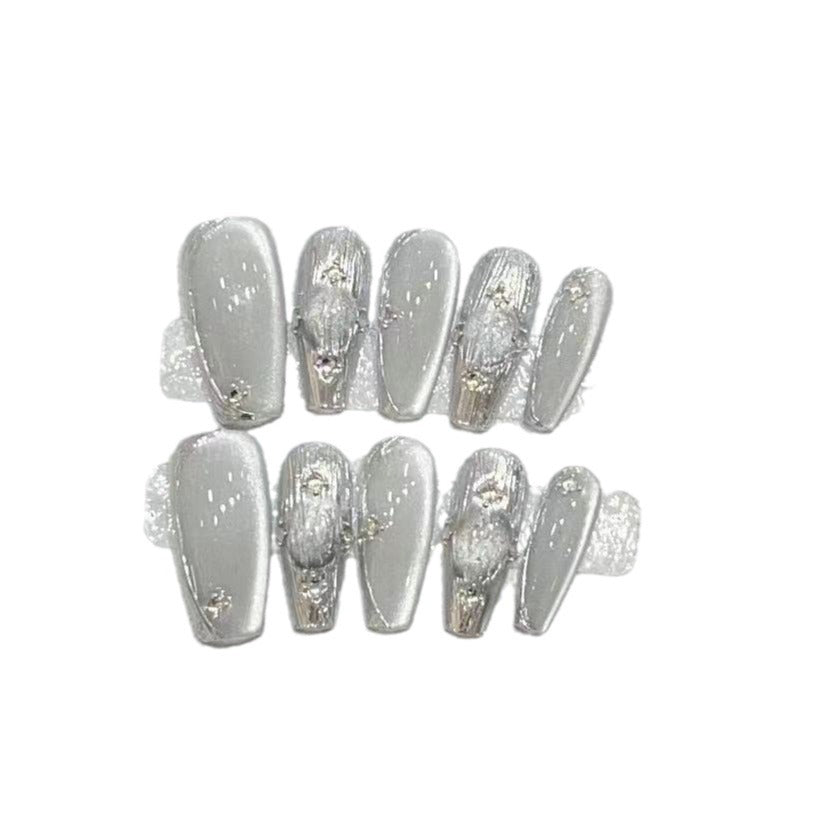 Elegant Press-On Nail Set with Metallic Finish Acalora