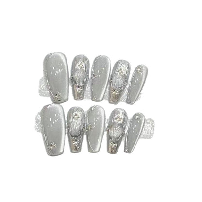 Elegant Press-On Nail Set with Metallic Finish Acalora