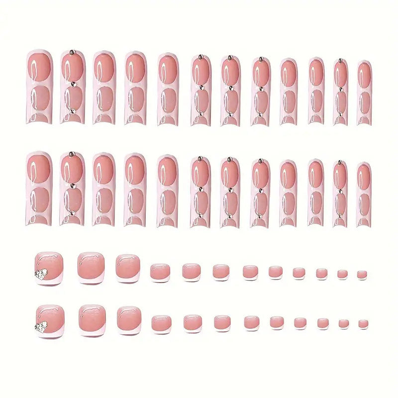 Stylish Press-On Nail Art Set with Rhinestone Accents Acalora