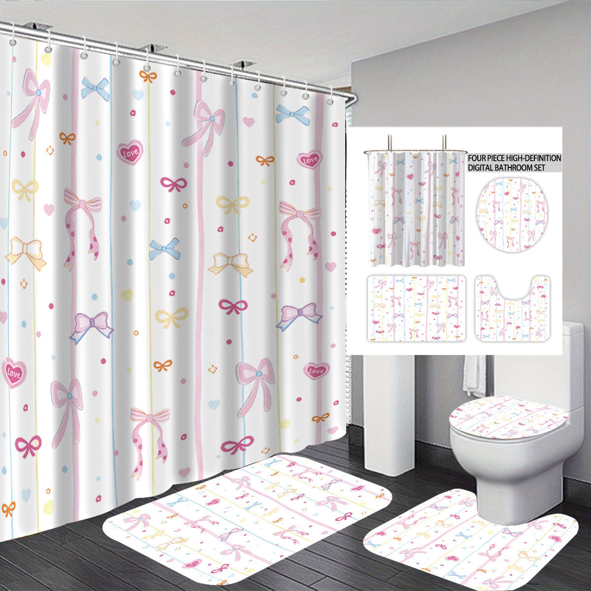 Bunny-Themed Digital Bathroom Decor Set