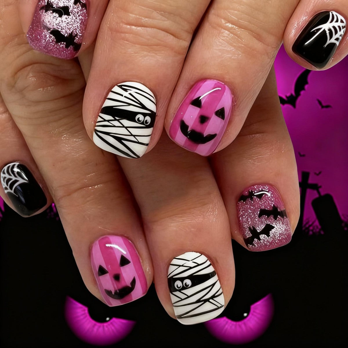 Halloween Nail Art Set with Creative Designs and Sparkling Details Acalora