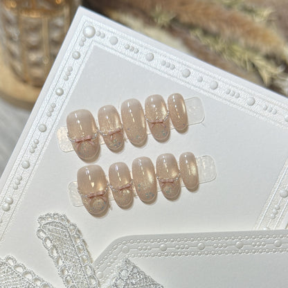 Press-On Nail Art Set with Elegant Bow Accents Acalora