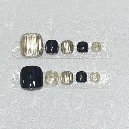 Press-On Nail Art Set with Elegant Metallic and Glitter Accents Acalora
