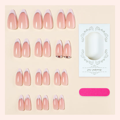 Elegant Press-On Nail Set with Glittering Silver Edges Acalora