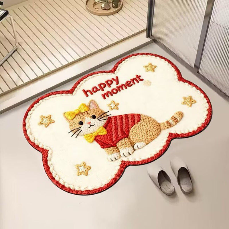 Embroidered Cat-Themed Bath Rug
