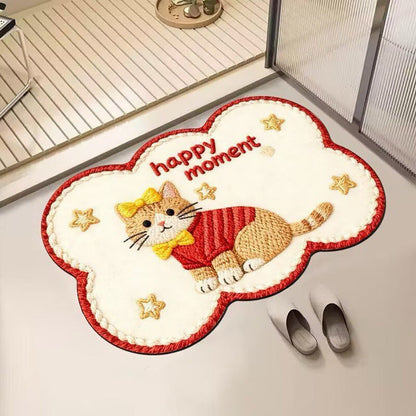 Embroidered Cat-Themed Bath Rug