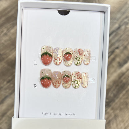 Artistic Strawberry-Themed Press-On Nail Set Acalora