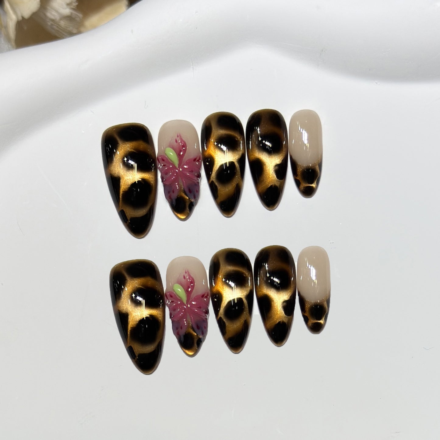 Artistic Stiletto Nail Tips with Floral Design Acalora