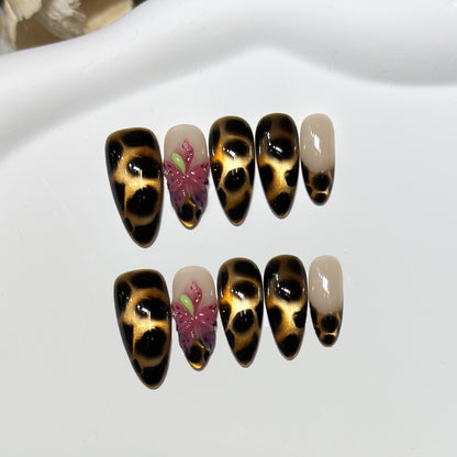 Artistic Stiletto Nail Tips with Floral Design Acalora