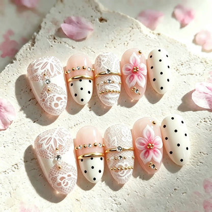 Elegant Lace Press-On Nail Set Acalora