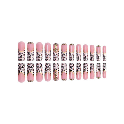 Decorative Stiletto Press-On Nails with Gold Accents Acalora