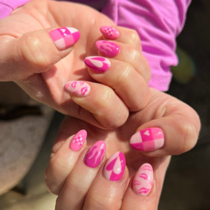 Artistic Press-On Nail Set with Heart and Flame Design Acalora