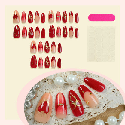 Decorative Press-On Nail Set with Elegant Heart and Floral Designs Acalora