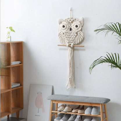 Artful Macrame Wall Hanging In Owl Shape Acalora