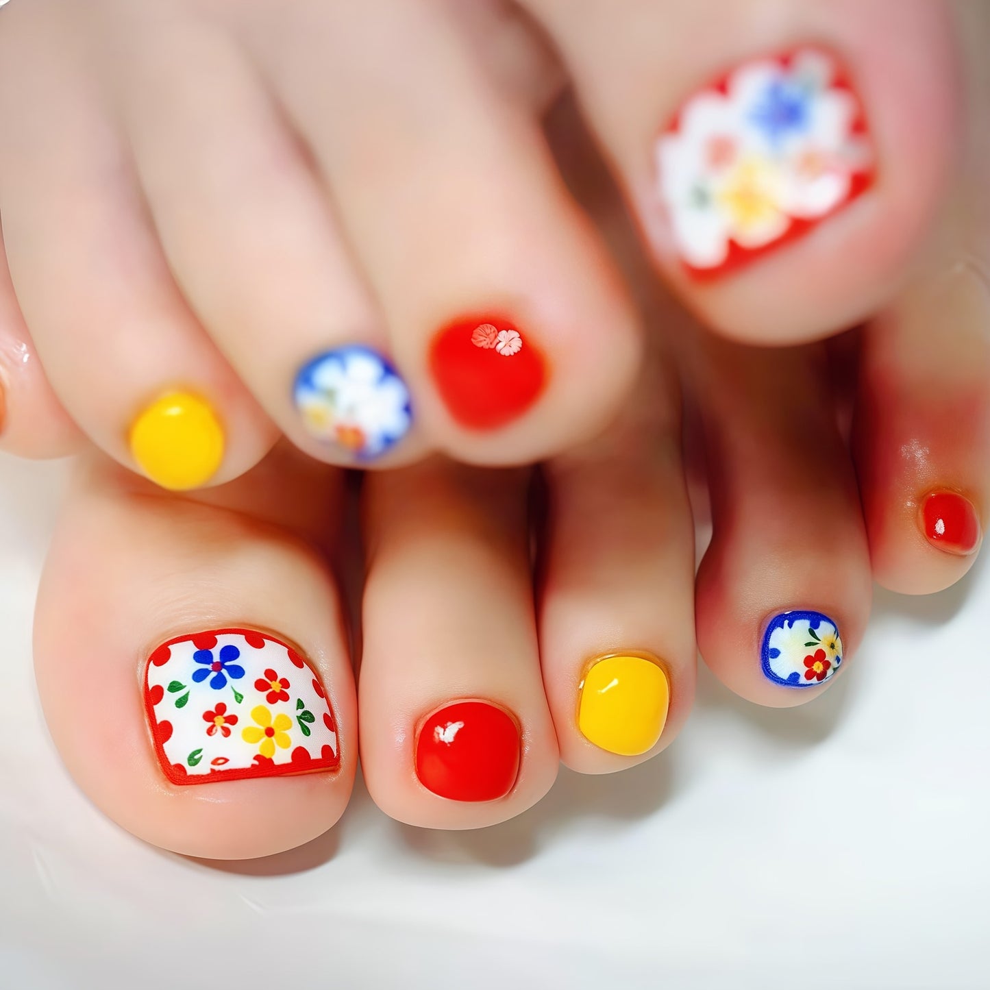 Artificial nail set with colorful floral pattern Acalora