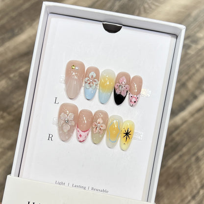 Decorative Floral Stiletto Press-On Nail Set Acalora