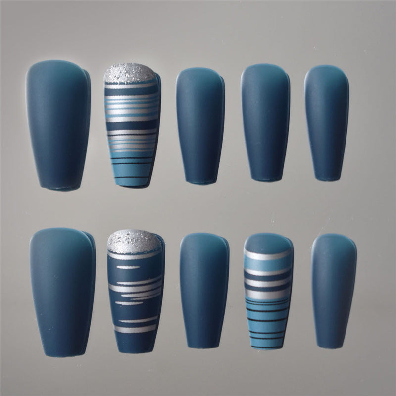 Fashionable Matte Finish Press-On Nails with Metallic Stripes Acalora