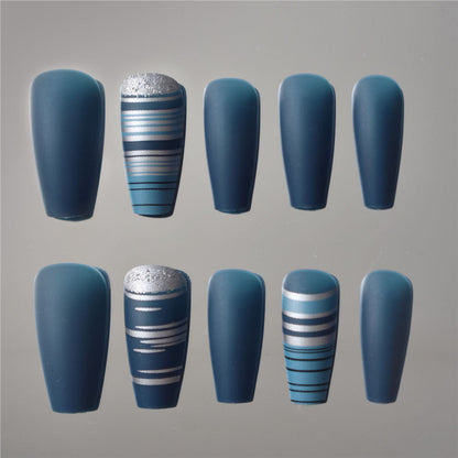 Fashionable Matte Finish Press-On Nails with Metallic Stripes Acalora