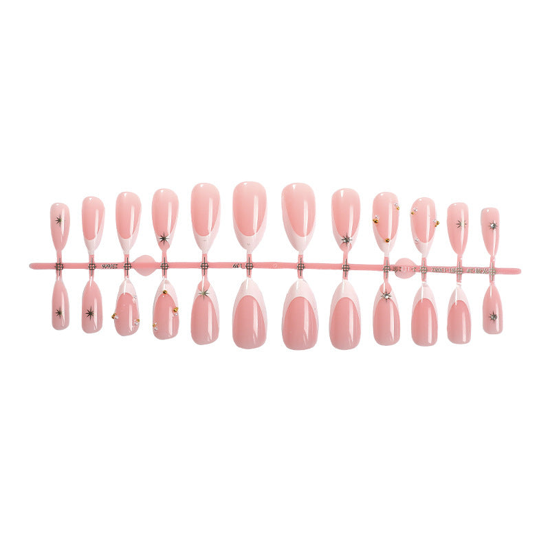 Decorative Press-On Nail Set with Elegant Star and Gem Accents Acalora