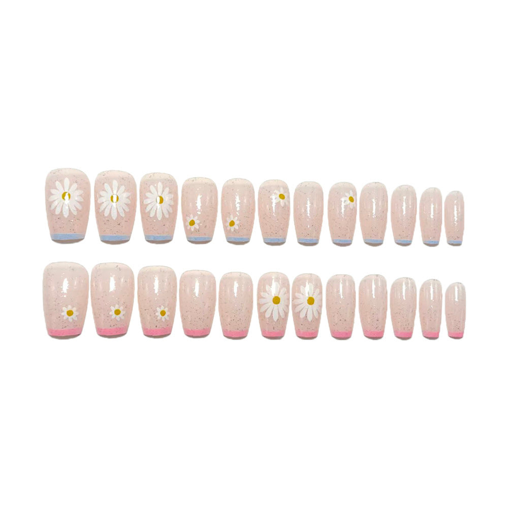Artificial nails with delicate floral patterns and glitter effect Acalora