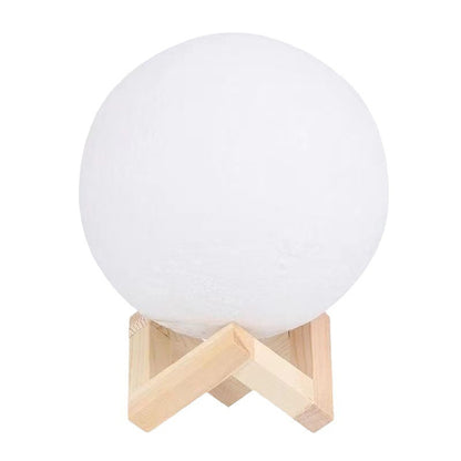 3D Lunar Texture LED Orb Night Lamp with Wooden Geometric Stand Acalora