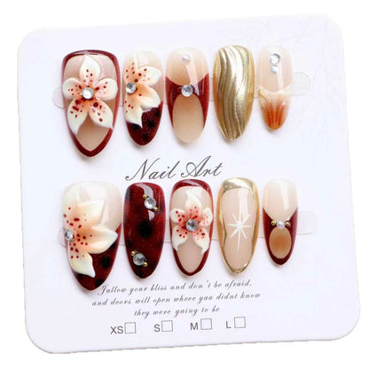 Artistic Press-On Nail Set with Floral Accents Acalora