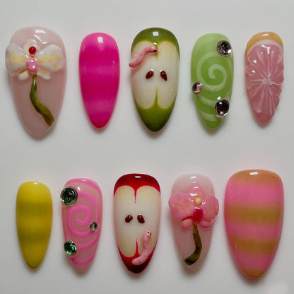 Playful Decorative Press-On Nail Art Set Acalora