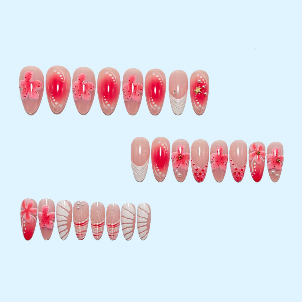 Artificial nails with 3D flower pattern and glitter accents Acalora