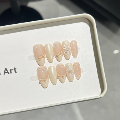 Decorative Press-On Nail Art Set with Bow and Floral Embellishments Acalora