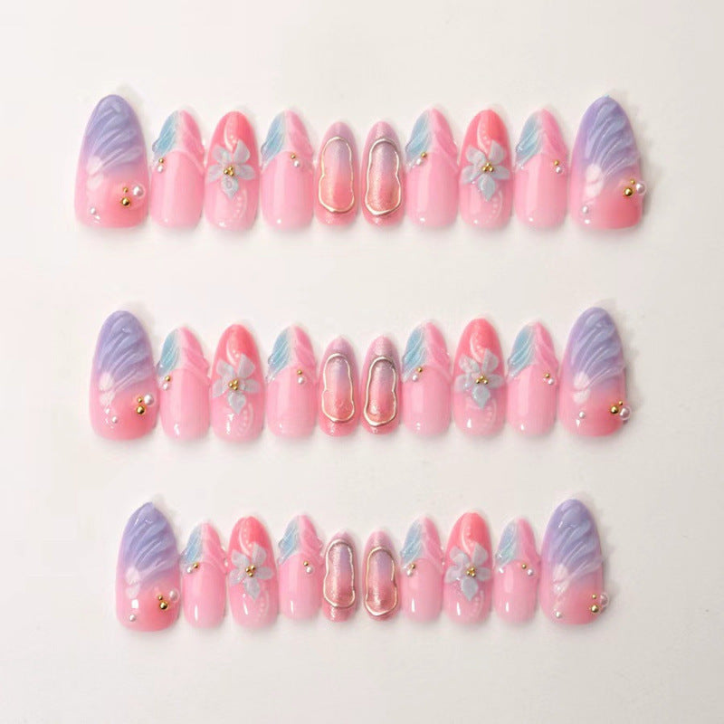 Artificial nails with flower pattern and glamorous accents Acalora